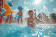 © Fotograf - A small child joyfully playing in a pool of water. Perfect for summertime and water-related activities
