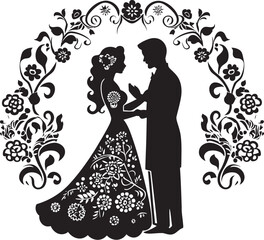 Wall Mural - Radiant Reunion Traditional Wedding Emblem Loves Splendor Vector Logo of Celebratory Couple