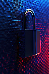 Aufkleber - A padlock is pictured on a wall with red and blue lights. This image can be used to represent security, protection, or a locked entrance.