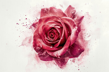 Aufkleber - A beautiful red rose with artistic watercolor splatters. Perfect for adding a touch of elegance to any project