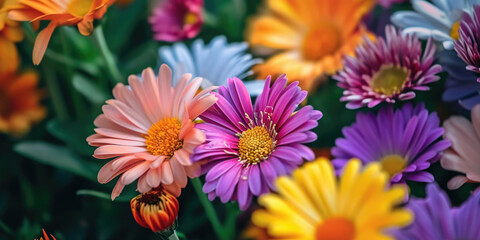 Aufkleber - A vibrant close up view of a bunch of colorful flowers. Perfect for adding a pop of color to any project