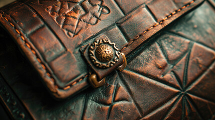 Aufkleber - A detailed close-up shot of a brown leather purse. Perfect for fashion or accessory-related projects