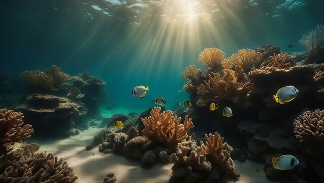 coral reef and fishes hidden world under the sea. imagine a vast underwater landscape with colorful 