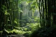 A detailed view of a dense bamboo forest with its sturdy trunks and lush foliage. Generative AI