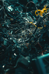 Poster - A pile of wires and scissors sitting on top of a table. Versatile image for various uses