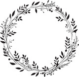 Fototapeta  - Vows in Vines Whimsical Wedding Wreath Vector Icon Serene Circlet Leaf Wedding Doodle Emblem Design