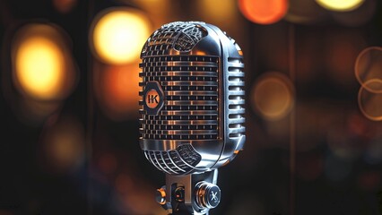 Wall Mural - Vintage microphone on a black blurry background