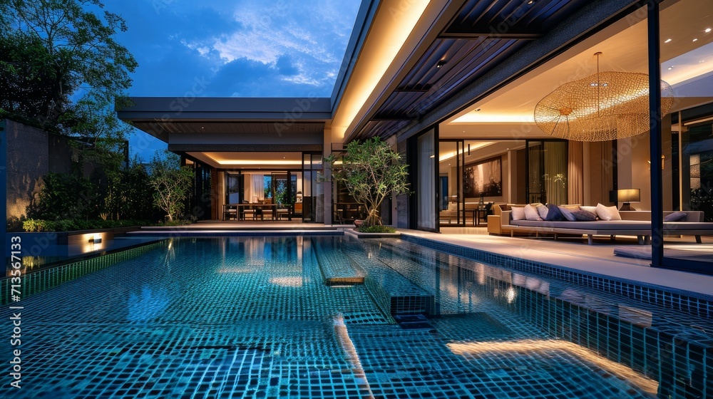 real estate Luxury Interior and exterior design pool villa with living ...