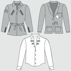 Wall Mural - Air Conditioning Blazer Jacket for Women. Technical illustration of the jacket. Flat lay clothing jacket template front and back, white color. Women CAD mockup.