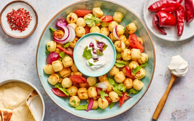 Sticker -  chickpea,vegetable,yogurt in bowl