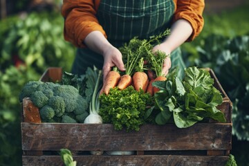 Woman Holding Crate of Fresh Vegetables