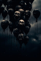 Wall Mural - Death black skulls floating in the sky. Generative AI