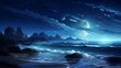 © Huzaifa - A scenic coastal scene with crashing waves under a starry sky, showcasing the tranquil beauty of a nighttime seascape - Generative AI