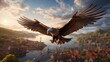 Majestic Falcon Soaring Gracefully Above a Picturesque Mountain Landscape - AI-Generative