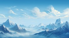 A Serene Mountain Range Under A Clear Blue Sky In The Morning, Showcasing The Majestic Peaks And Tranquil Atmosphere Of A Morning Mountain View - Generative AI
