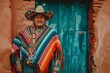 Portrait of Mexican man in national clothes from history of Mexico realistic detailed photography texture. Mexican man. Horizontal format