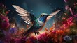 Graceful Hummingbird in Hover: Vibrant Floral Encounter - AI-Generative