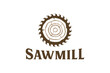 Logo illustration of a circular saw in the middle of a wooden log symbol, woodworking sawmill industry, cutting down trees and branches, stump removal service.