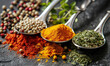 various spices in spoons