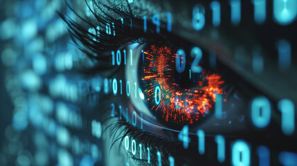 Poster - Close Up of Persons Eye With Numbers in the Background