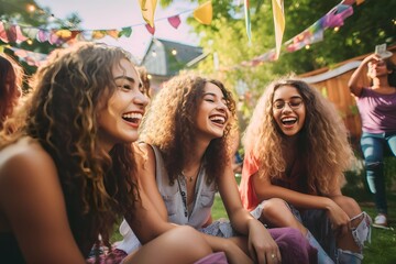 group of young women celebrating a birthday in the backyard