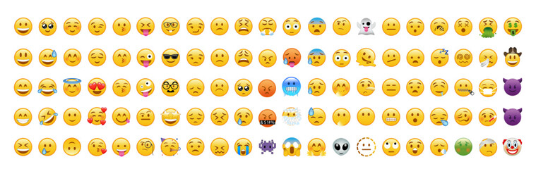 Set of realistic Smiley Emoji. Colorful emoticon set isolated on white background. EPS 10 vector illustration