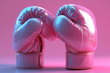 Wall Mural - Stylish Pink boxing gloves on a pink background. Concept of femininity in sports, fashionable athletic equipment, and the blend of style with function.