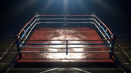 Wall Mural - Empty boxing ring with bright lights from above. Concept of sports, competition, boxing, combat sports, training Sessions