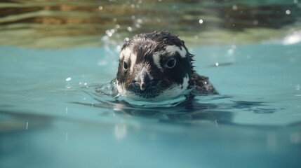 Sticker - Lone Penguin Embarking on a Dive into the Crystal-Clear Waters - AI-Generative