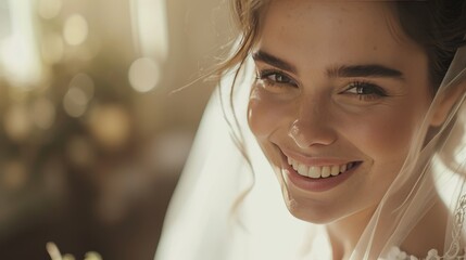 Wall Mural - Portrait of a beautiful bride smiling on her wedding day