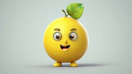 A cute cartoon lemon fruits character Ai Generative