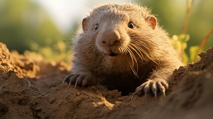 Sticker - Enchanting Moment: Mole Emerging from Burrow with Velvety Fur - AI-Generative