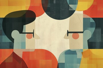 Poster - A vibrant and eclectic painting of a group of glasses-wearing individuals, showcasing their unique perspectives through a dynamic blend of colorfulness, graphics, and abstract elements
