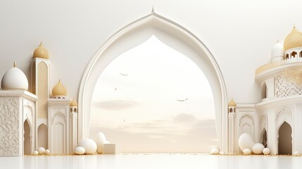 Ramadan elegant white and golden luxury ornamental background with decorative lantern - Arabic islamic Background