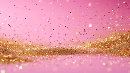 Wall Mural - Pink background with scattered piles of gold glitter