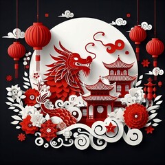 Wall Mural - happy chinese new year in Vector Design Illustration Background new year with red elements space for copy created with generative ai