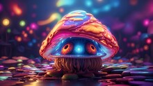 Neon Cute Monster Psychedelic Mushroom Trippy	