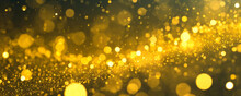Yellow Glow Particle Abstract Bokeh Background; Texture With Sparkling Glittering Particles