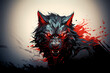Intense digital artwork of a snarling wolf with glowing red eyes, embodying ferocity and mystique