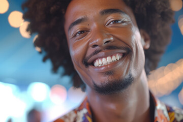 Wall Mural - A man with a beard is smiling with his teeth showing