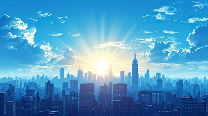 Wall Mural - city skyline at sunset, blue sky city morning, City Sky Scrapers with blue and bright skies Vector silhouette  generative AI