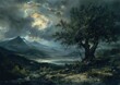 tree mountainous landscape lake ambient album cover raging wistful bosom lighting