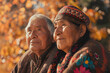 senior native americans couple smiling at sunrise, close-up