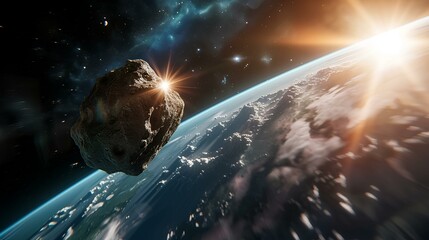 Wall Mural - meteorite falling, a huge gigantic asteroid is threatening to hit planet earth. generative ai