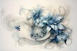 Elegant artistic depiction of abstract blue floral design using a pencil. Generative AI