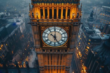 Wall Mural - Big Ben in UK London England, beautiful scenic evening aerial high angle view