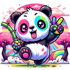 a  happy colorful panda