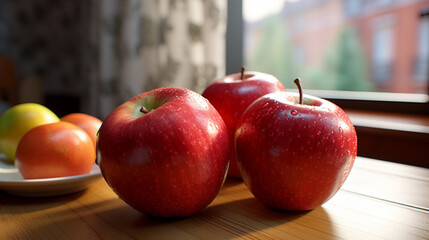 Sticker - red apples on a wooden table