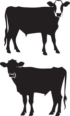Sticker - Set of Cow black silhouette  on white background