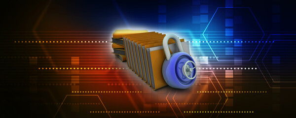 Poster - 3d rendering folder protected lock